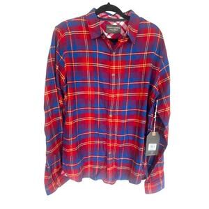 Hudson & Barrow Mens Mountain Flannel Plaid Button Up Red Shirt Size XL Outdoor